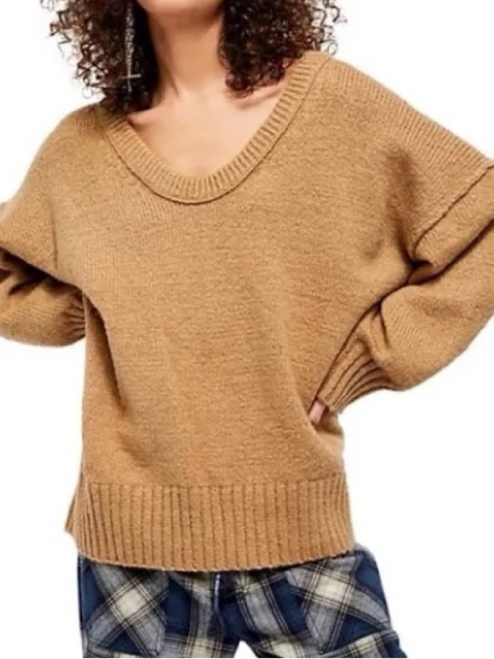 Free People - Brookside Long Sleeve Desert Camel Soft Oversized Boho Sweater SM